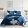 Anibedding 3 Pieces Navy Blue Floral Pattern Quilts Set Queen Size Reversible Microfiber Boho Flowers Pattern Coverlet Bedding Set with 2 Pillowcases All Season Lightweight Quilted Bedspread 96x 90 Na