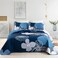 Anibedding 3 Pieces Navy Blue Floral Pattern Quilts Set Queen Size Reversible Microfiber Boho Flowers Pattern Coverlet Bedding Set with 2 Pillowcases All Season Lightweight Quilted Bedspread 96x 90 Na