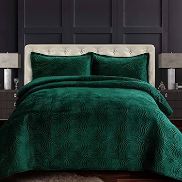 Tribeca Living Capri Medallion Velvet Quilt Set Queen Emerald Green