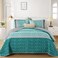Cottolester Teal Quilt SetBoho Bedspread Queen SizeBlue Sriped Plaid Bedding Set Soft Microfiber Quilt with 2 Pillow Shams 96x90