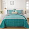 Cottolester Teal Quilt SetBoho Bedspread Queen SizeBlue Sriped Plaid Bedding Set Soft Microfiber Quilt with 2 Pillow Shams 96x90