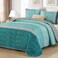 Cottolester Teal Quilt SetBoho Bedspread Queen SizeBlue Sriped Plaid Bedding Set Soft Microfiber Quilt with 2 Pillow Shams 96x90