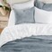 EverGrace Velvet Quilt Set King Size Luxurious Soft Striped Channel Bedding Set Lightweight Velvet Comforter for All Season Oversized Bedspread Coverlet with 2 Matching Shams Blue Linen