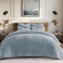 EverGrace Velvet Quilt Set King Size Luxurious Soft Striped Channel Bedding Set Lightweight Velvet Comforter for All Season Oversized Bedspread Coverlet with 2 Matching Shams Blue Linen