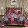 Junsey Rustic Bear Quilts Set FullQueen Size Red Black Plaid Patchwork Bedding Lightweight Lodge Cabin Bedspread Coverlet with Pillowshams Red Black Gray FullQueen