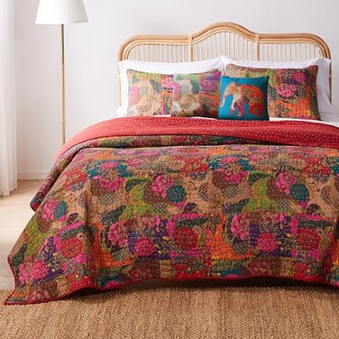 Greenland Home GL1304WBSQ Jewel Quilt Set 5Piece FullQueen Red