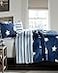 Lush Decor Star Quilt Reversible 2 Piece Pattern Striped Bedding Set with Pillow Sham FullQueen Navy
