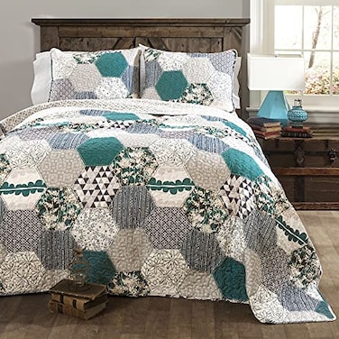 Lush Decor Briley 3 Piece Quilt Set Turquoise FullQueen