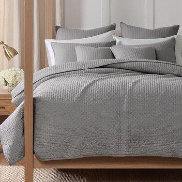 Levtex Home Cross Stitch Reversible KingCal King Quilt Set 106x92in and 2 Pillow Shams 36x20in Stitch Texture Light Grey Cotton King Size Quilt Bedding Set Lightweight Soft PreWashed