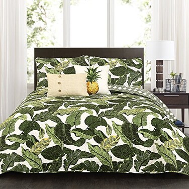 Lush Decor Tropical Paradise Reversible Quilt King Size 5 Piece Set Green Coastal Bedding Set King Quilt Beach Decor Green Quilts