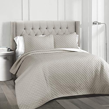 Lush Decor Ava Quilt Diamond Pattern Solid 3 Piece Oversized Bedding Blanket Bedspread Set King Gray