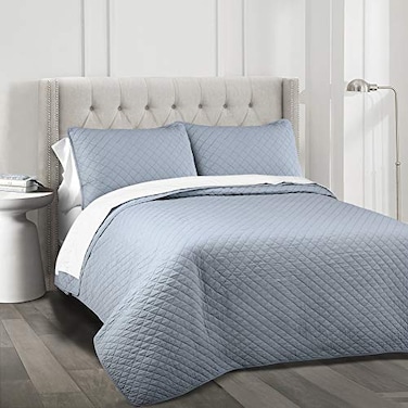 Lush Decor Ava Quilt Diamond Pattern Solid 3 Piece Oversized Bedding Blanket Bedspread Set King Blue