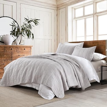 HORIMOTE HOME 100 Cotton Quilt Set King Size Light Grey PreWashed Bedspread Coverlet Set Cozy Lightweight Stitching Decorative Bedding Cover with 2 Shams in Geometric Pattern for All Season