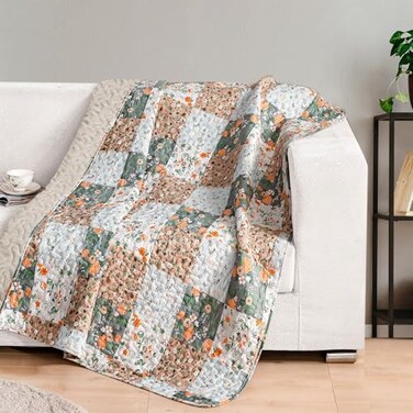 Exclusivo Mezcla 50x 60 Quilted Throw Blanket Microfiber Quilt Throw with Boho Patchwork Pattern Reversible Camel Versatile Lap Quilt for All Seasons Lightweight Throws for BedCouchSofa