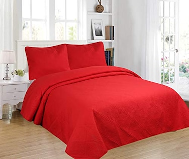 All American Collection 2pc Modern Contemporary Soft Comfy Bedroom Bedspread Quilt Set Red Twin