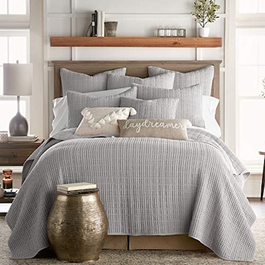 Levtex Home Mills Waffle FullQueen Quilt Set 88x92in with 2 Pillow Shams 26x20in Grey Cotton Waffle FullQueen Size Quilt Bedding Set Lightweight Soft PreWashed