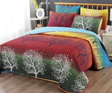 Swanson Beddings Rainbow Tree 5 Piece Bedspread Coverlet Quilt Set Quilt and 4 Pillow Shams King
