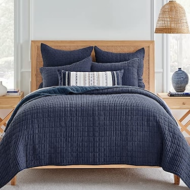 Levtex Home Mills Waffle FullQueen Quilt Set 88x92in with 2 Pillow Shams 26x20in Navy 100 Cotton FullQueen Size Quilt Bedding Set Lightweight Soft PreWashed