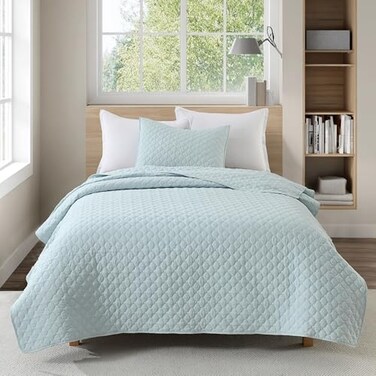 HORIMOTE HOME Quilt Twin Size Aqua Blue Lightweight Quilt for Summer UltraSoft Microfiber Modern Style Quilted Clouds Pattern Bedspread Quit Set 2 Pieces 1 Quilt and 1 Pillow Sham
