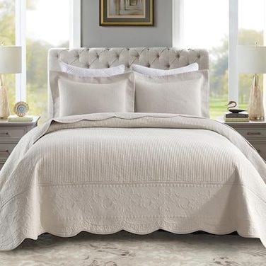 MarCielo 3Piece 100 Cotton Oversized Bedspread Lightweight Quilt Coverlet Embroidery Farmhouse Bedding Set TG Light Yellow Beige Oversized Queen 100x106