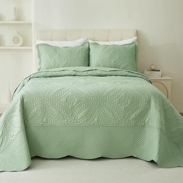 Cmfshape King Bedspread 106x963 Piece King Quilt with 2 ShamsLightweight Green Quilt Set for All SeasonModern Coin Pattern Bedding Set