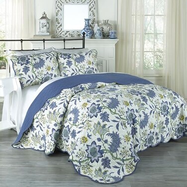 Waverly Maldives 3Piece Quilt Set FullQueen Lightweight Polyester Percale Bedding in Porcelain
