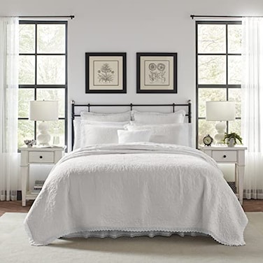 Laura Ashley Queen Quilt Set Reversible Cotton Bedding with Matching Shams PreWashed Home Decor for Added Softness Heirloom Crochet White Queen