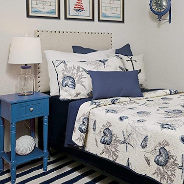 Brandream Ocean Comforter Sets Twin Size 100 Cotton Lightweight Quilt Set Coverlet Sets Navy Coastal Bedding Twin XL 2Piece