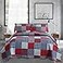 Jessy Home Plaid Quilt Set Twin Bedspread Coverlet Set Red Blue White Patchwork Twin Size Quilt Set Bedding Soft Lightweight Quilts Coverlet Country Reversible Quilt Bed Spread with 2 Pillow Shams