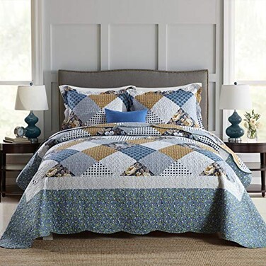 Travan 3Piece Queen Quilt Sets with Shams Oversized Bedding Bedspread Reversible Soft Coverlet Set Queen Size