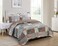 Brilliant Sunshine Paris and Toile Floral Quilt Queen Size Latte Grey Bedding Set with Shams Patchwork Design Reversible Bedspread Soft Lightweight Coverlet for All Seasons 90x90