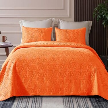 Whale Flotilla Twin Size Quilt Bedding Set Soft Orange Twin XL Quilts Bedspreads for All Seasons Lightweight Geometric Star Pattern Coverlets 2 Pieces1 Quilt 1 Pillow Sham