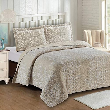 Royal Hotel Odette Beige Oversized Coverlet Set Queen Size Luxury Queen Quilt Bedspread All Season Soft Filled Quilts Breathable Bed Spread Lightweight Comforter 3 Piece Bedding Set