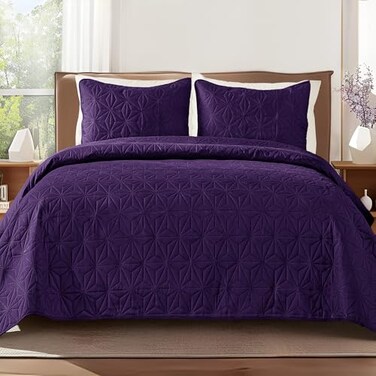 Whale Flotilla Twin Quilt Bedding Set Soft Purple Bedspreads Quilts Twin XL Size for All Seasons 2 Pieces Lightweight Geometric Star Pattern Coverlet