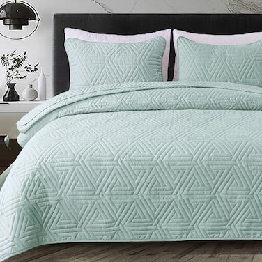 Whale Flotilla Soft King Size Quilt Set for All Seasons 3Piece Ultrasonic Geometric Quilts Bedding Set Lightweight Reversible Bedspread Coverlet Bed Cover with 2 Pillow Shams Aqua Blue