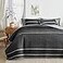 Flysheep Dark Grey Boho Quilt Set King Size 3 Pcs White Striped on Gray Reversible Bedspread Brushed Microfiber Coverlet for All Season 1 Quilt 2 Pillow Shams