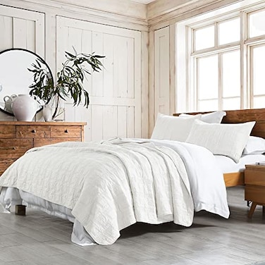 HORIMOTE HOME 100 Cotton Quilt Set Twin Size White PreWashed 2Piece Bedspread Coverlet Set Cozy Lightweight Stitching Decorative Bedding Cover with 1 Shams in Geometric Pattern for All Season