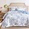 Flysheep Reversible Quilt Set King Size 3 Pieces White and Blue Botanical Floral Printed Lightweight Summer Bedding Set Soft Microfiber BedspreadCoverlet for All Season 104x90