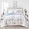 Flysheep Botanical Quilt Set 3 Pieces King Size Blue Flower Branch on White Reversible Bedspread Coverlet Set Soft Microfiber Lightweight Bed Cover for All Season 102 x 90 1 Quilt 2 Pillow Shams