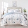Flysheep Botanical Quilt Set 3 Pieces King Size Blue Flower Branch on White Reversible Bedspread Coverlet Set Soft Microfiber Lightweight Bed Cover for All Season 102 x 90 1 Quilt 2 Pillow Shams