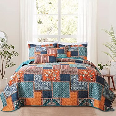 VAPUTAR Cotton Quilt King Size Bedding Set 3 Pieces King Quilt Bedding Set Boho King Size Quilts Lightweight Reversible Coverlets Bedspreads for Farmhouse Bedroom