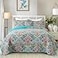 VAPUTAR Quilt King Bedding Set Soft Cotton Quilts with Paisley Floral Pattern Lightweight Reversible Bedspreads for Farmhouse 3 Pieces Bright Teal
