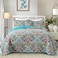 VAPUTAR Quilt King Bedding Set Soft Cotton Quilts with Paisley Floral Pattern Lightweight Reversible Bedspreads for Farmhouse 3 Pieces Bright Teal