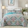 VAPUTAR Quilt King Bedding Set Soft Cotton Quilts with Paisley Floral Pattern Lightweight Reversible Bedspreads for Farmhouse 3 Pieces Bright Teal