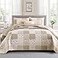 Mybedsoul Beige Boho Quilt Set Queen Size 3 Pieces Plaid Floral Bedspread Set Patchwork Reversible Bedding Set Microfiber Bedding Bedspread Coverlet Set for All Season 90x96