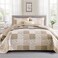 Mybedsoul Beige Boho Quilt Set Queen Size 3 Pieces Plaid Floral Bedspread Set Patchwork Reversible Bedding Set Microfiber Bedding Bedspread Coverlet Set for All Season 90x96
