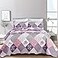 Dinjoy Purple Quilt Set Full Size Reversible Floral Plaid Patchwork Pattern Bedding Set Soft Microfiber Lightweight Bedspread 3 Piece Spring Summer Fall Use 78x90 inches