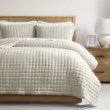 WDCOZY Beige Queen Size Quilts Bedding Sets with 2 Pillow Shams Neutral Lightweight Soft Bedspread Coverlet Quilted Blanket Thin Comforter Bed Cover for All Season 3 Pieces 90x90 inches