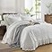UOZZI BEDDING Ruffled Quilt Bedding Set King Size 96 108 in 3 Pieces Solid Shabby Chic Farmhouse Ruffles Rustic Coverlet Lightweight Fluffy Summer Oversized Bedspread with Shams for Women Men White