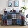 NEWLAKE Quilt Set King Size Cotton Patchwork Blue Black Checkered Patterns Quilt Sets Reversible Bedspread Lightweight and Breathable for All Seasons Soft Quilted Bedspread with 2 Pillow Shams